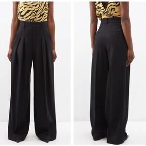 RAEY Wide Leg Pleat Front Wool Trousers Black Sz 4 $425 {3X1}